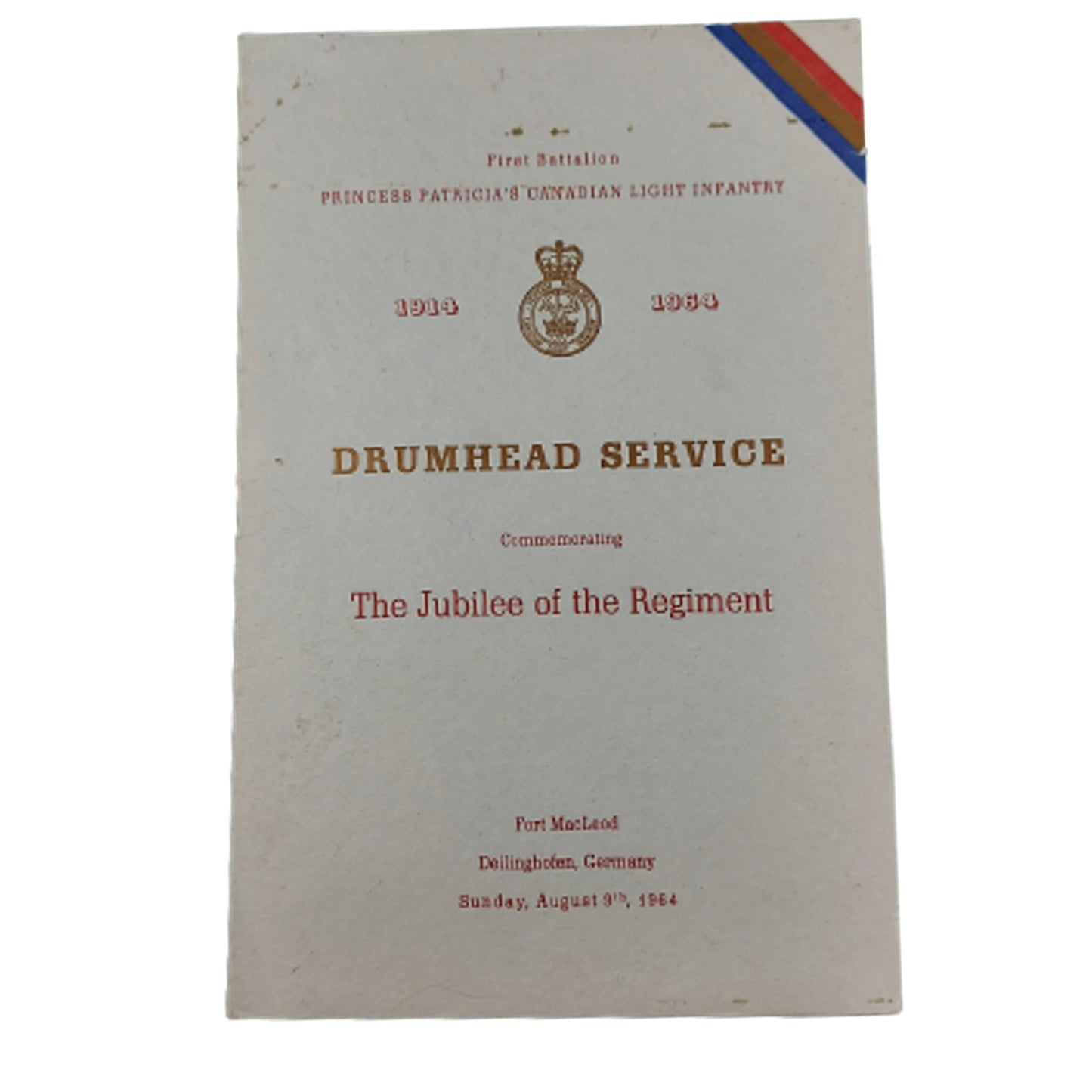 Post-WW2 Canadian 1964 PPCLI Drumhead Service Jubilee Of The Regiment Program