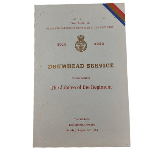 Post-WW2 Canadian 1964 PPCLI Drumhead Service Jubilee Of The Regiment Program