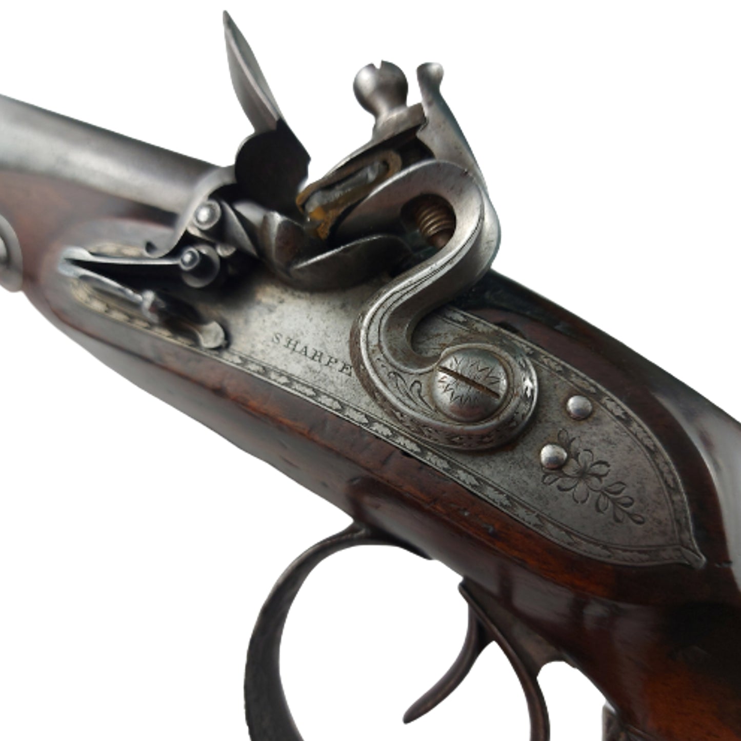 Pre-WW1 Antique British Sharpe London Double Flint Coach Pistol Circa 1805-1810