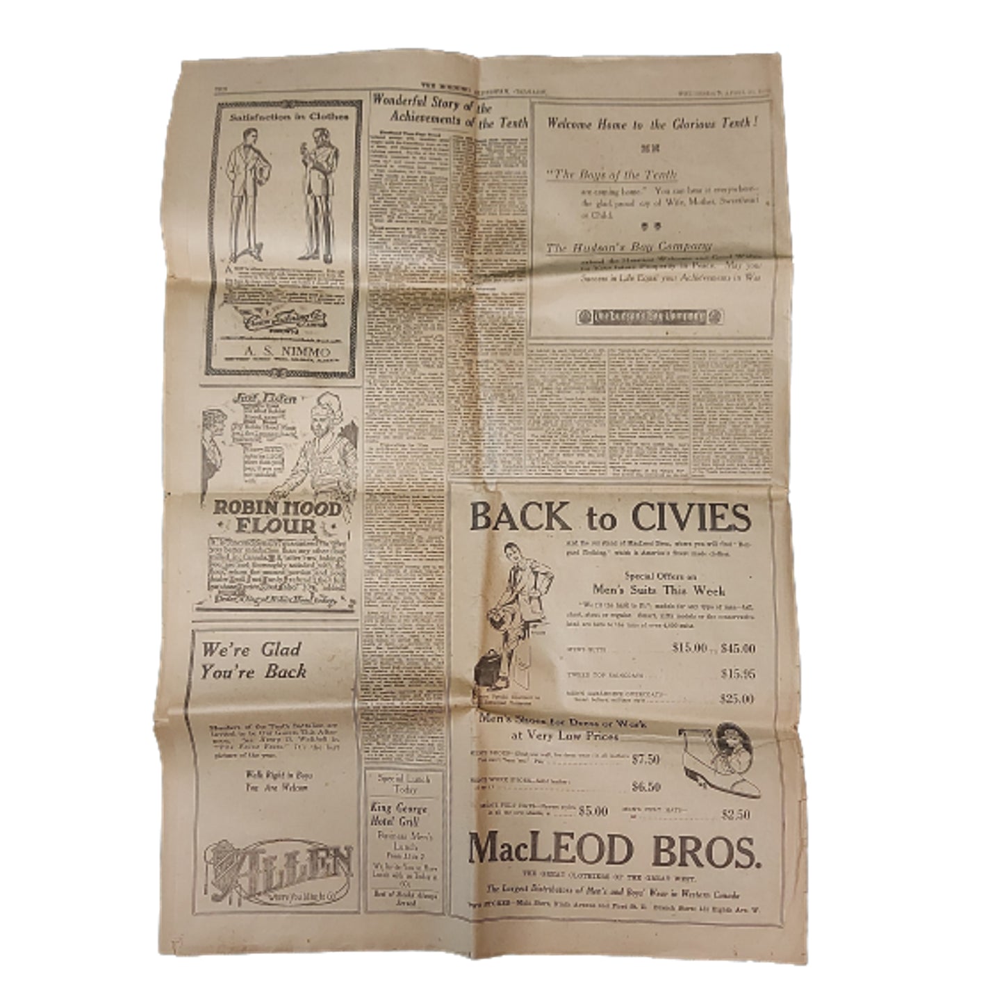 WW1 Canadian 10th Battalion Welcome Home Newspaper