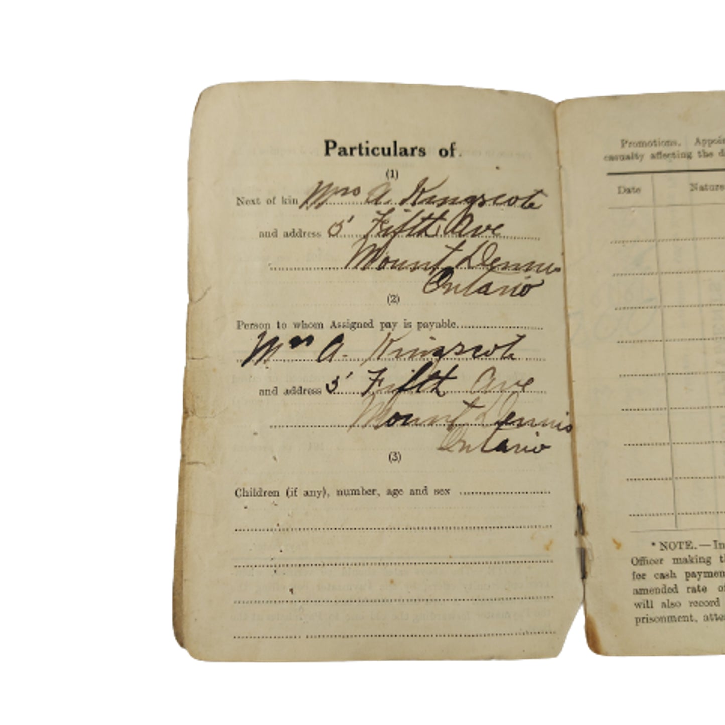 WW1 Canadian Pay Book For Active Service 15th Battalion 48th Highlanders