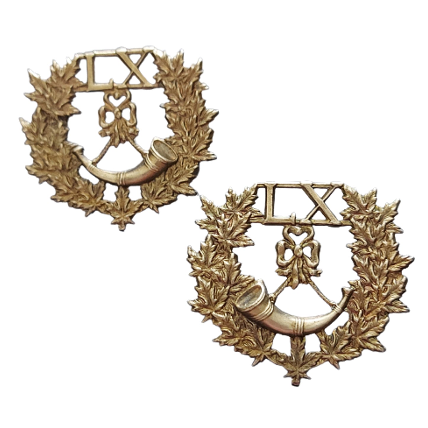 Pre-WW1 1913 60th Rifles Of Canada Collar Badge Pair