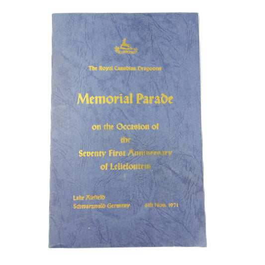 Post-WW2 Canadian 1971 RCD The Royal Canadian Dragoons Memorial Parade Program