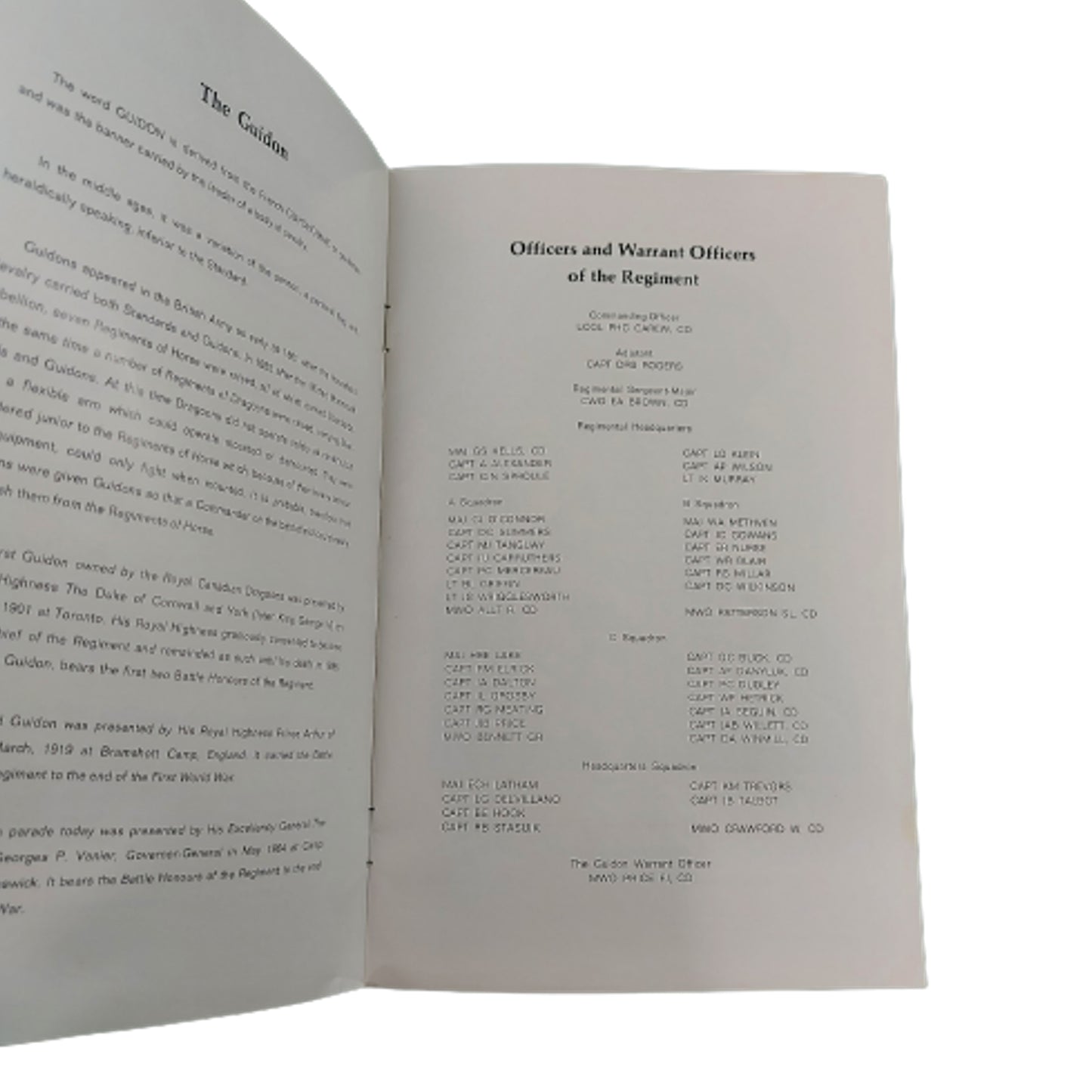 Post-WW2 Canadian 1971 RCD The Royal Canadian Dragoons Memorial Parade Program