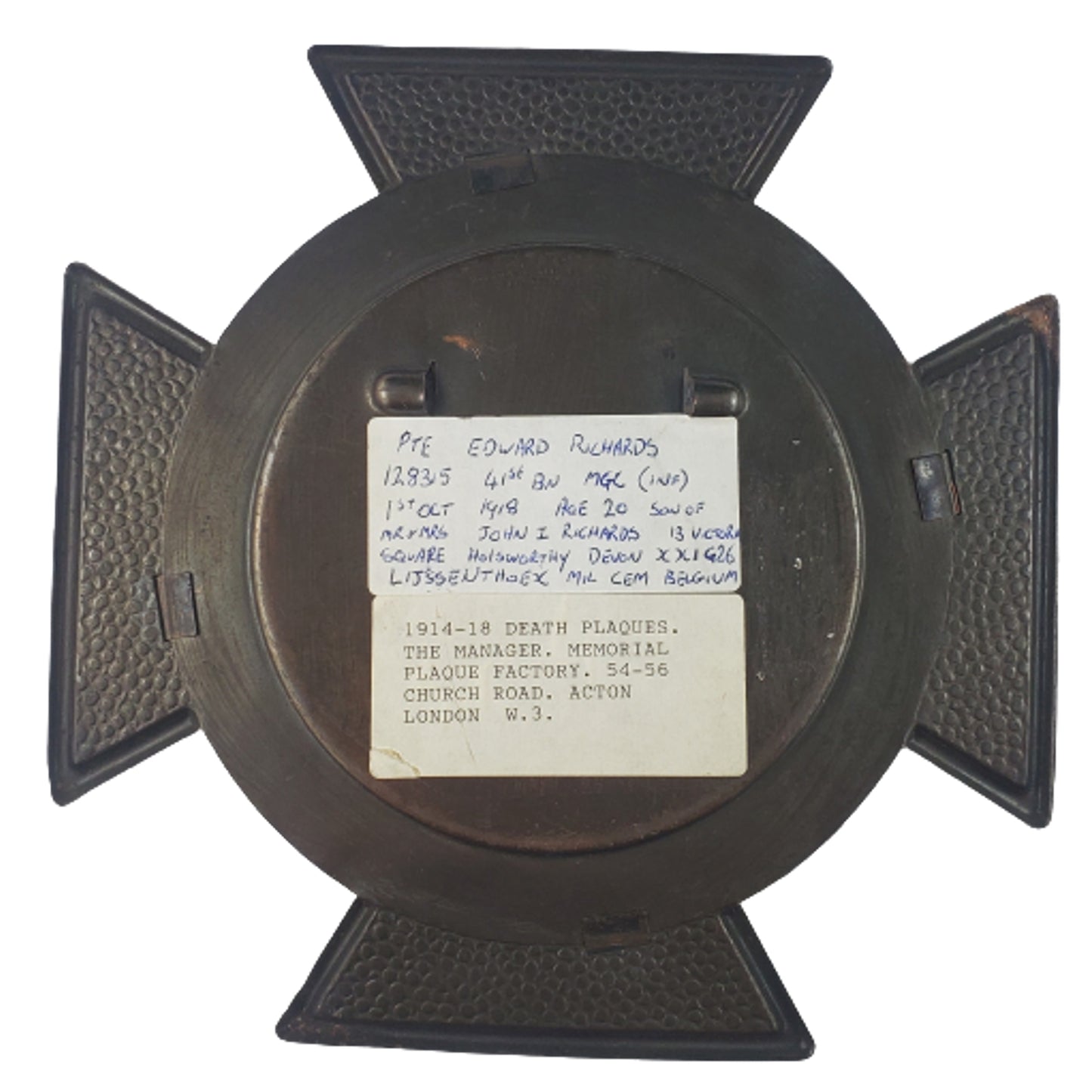 WW1 British Memorial Plaque In Frame