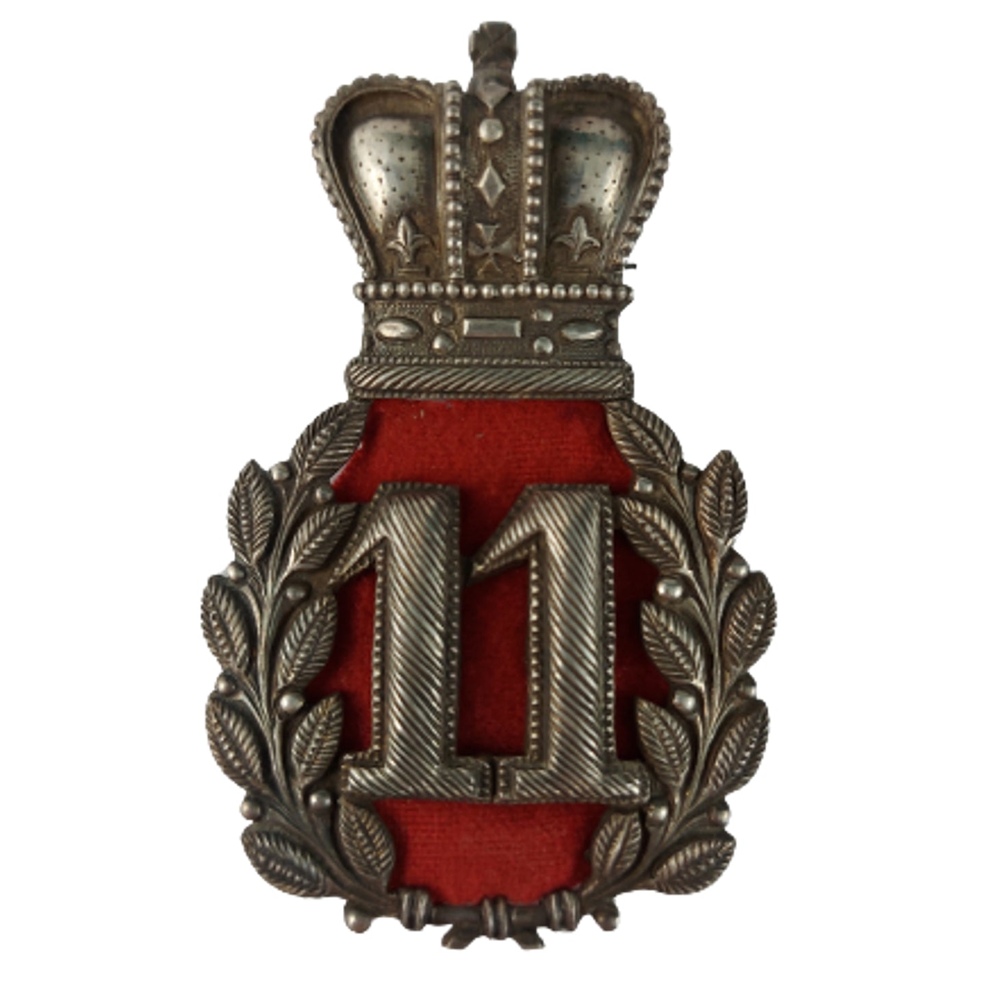Pre-WW! British Victorian Pre-1855 11th Regiment Of Foot Officer's Silvered Shako Badge