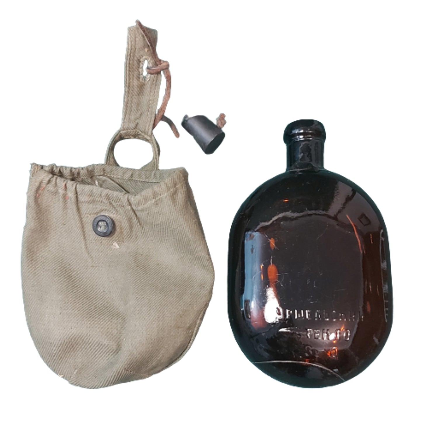 WW2 Russian Amber Glass Field Canteen In Carrier