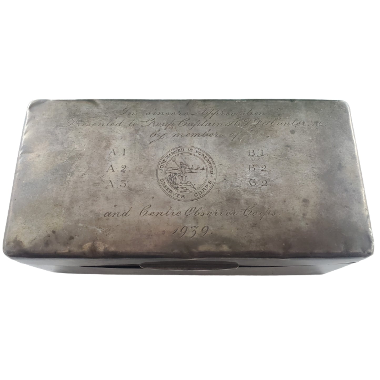 WW2 British Name Engraved Royal Observer Corps Presentation Sterling Silver Cigarette Case - M.C. Recipient