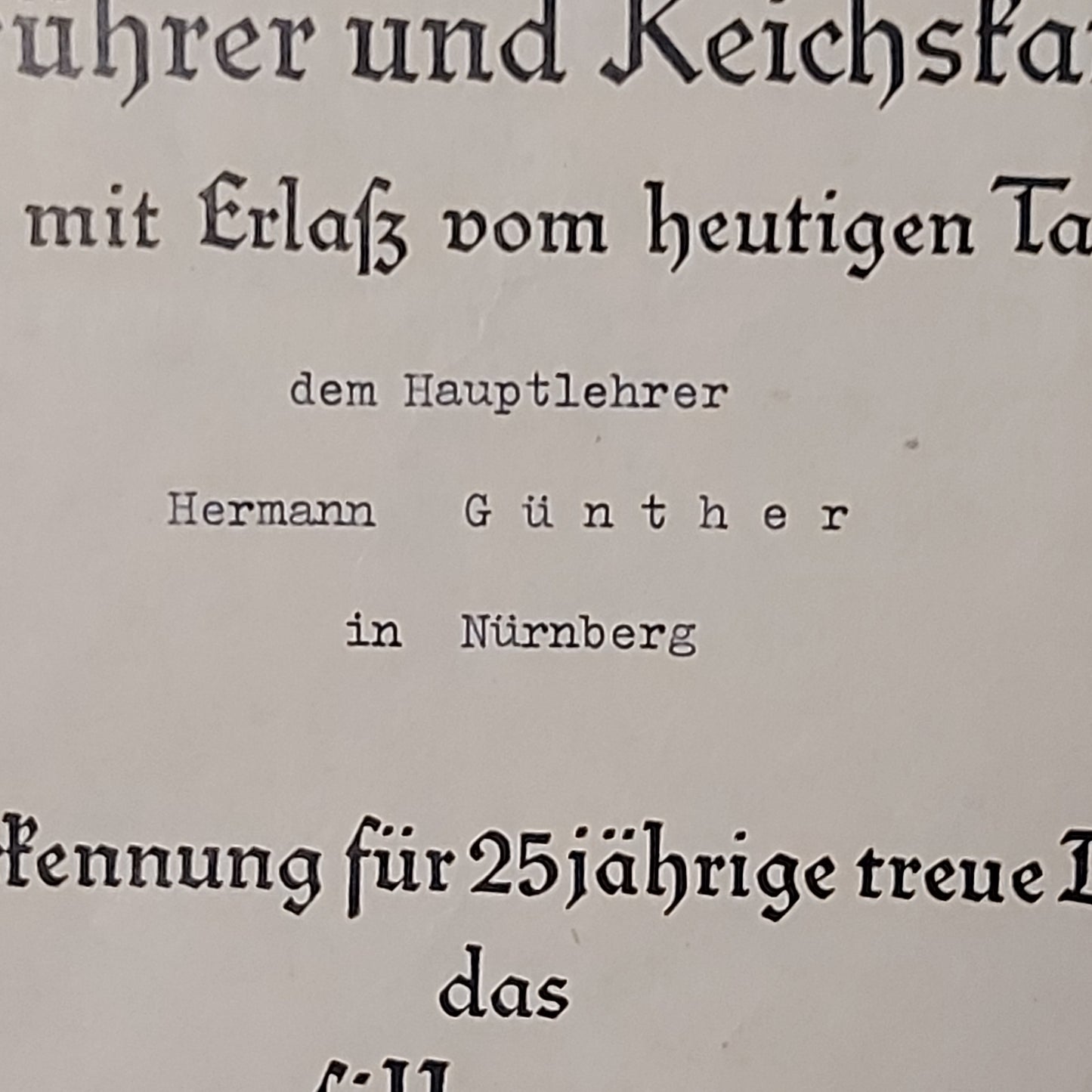 WW2 German Army 25 Year Faithful Service Award With Document 1939