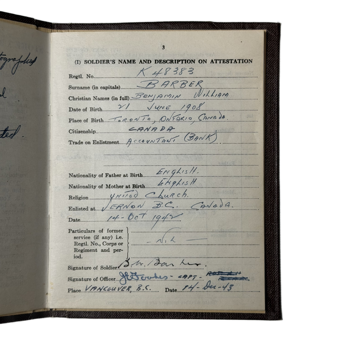 WW2 Canadian Army Pay Book Westminster Regiment