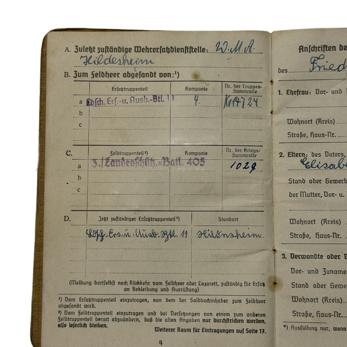 WW2 German Army Soldbuch Book With Documents
