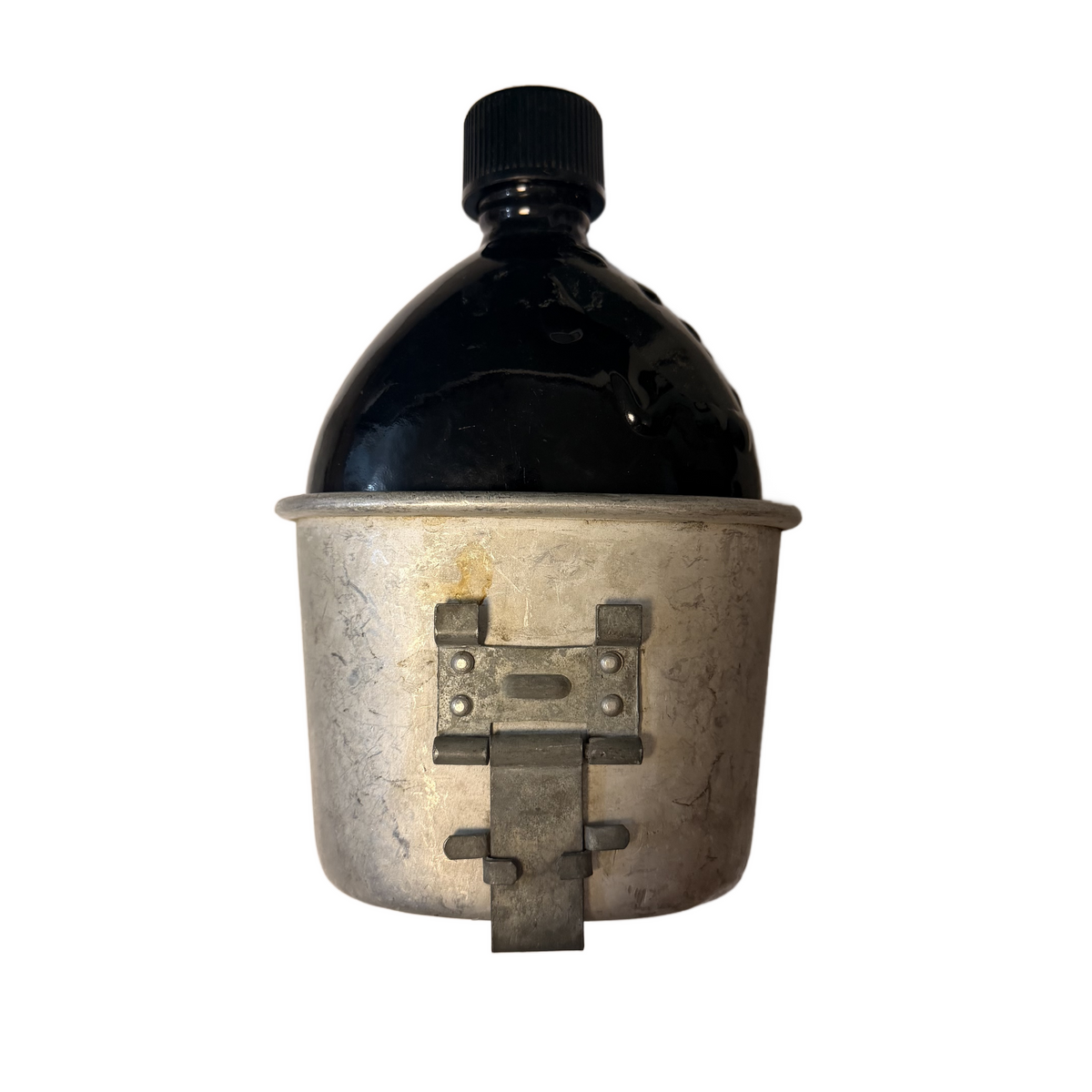 WW2 United States Army Black Enamel Canteen With Cup And Carrier