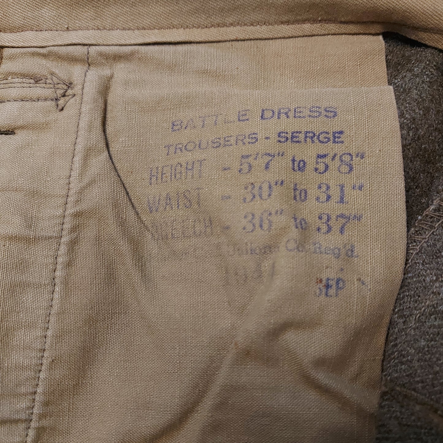 WW2 Canadian BD Battle Dress Trousers 1944 Size 7