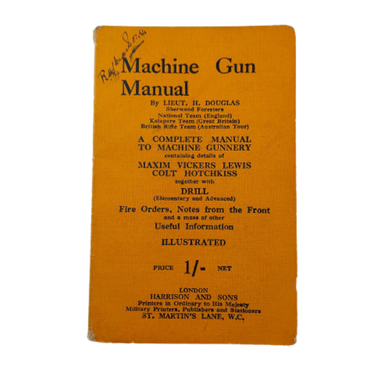Named WW1 British Canadian Vickers Machine Gun Manual