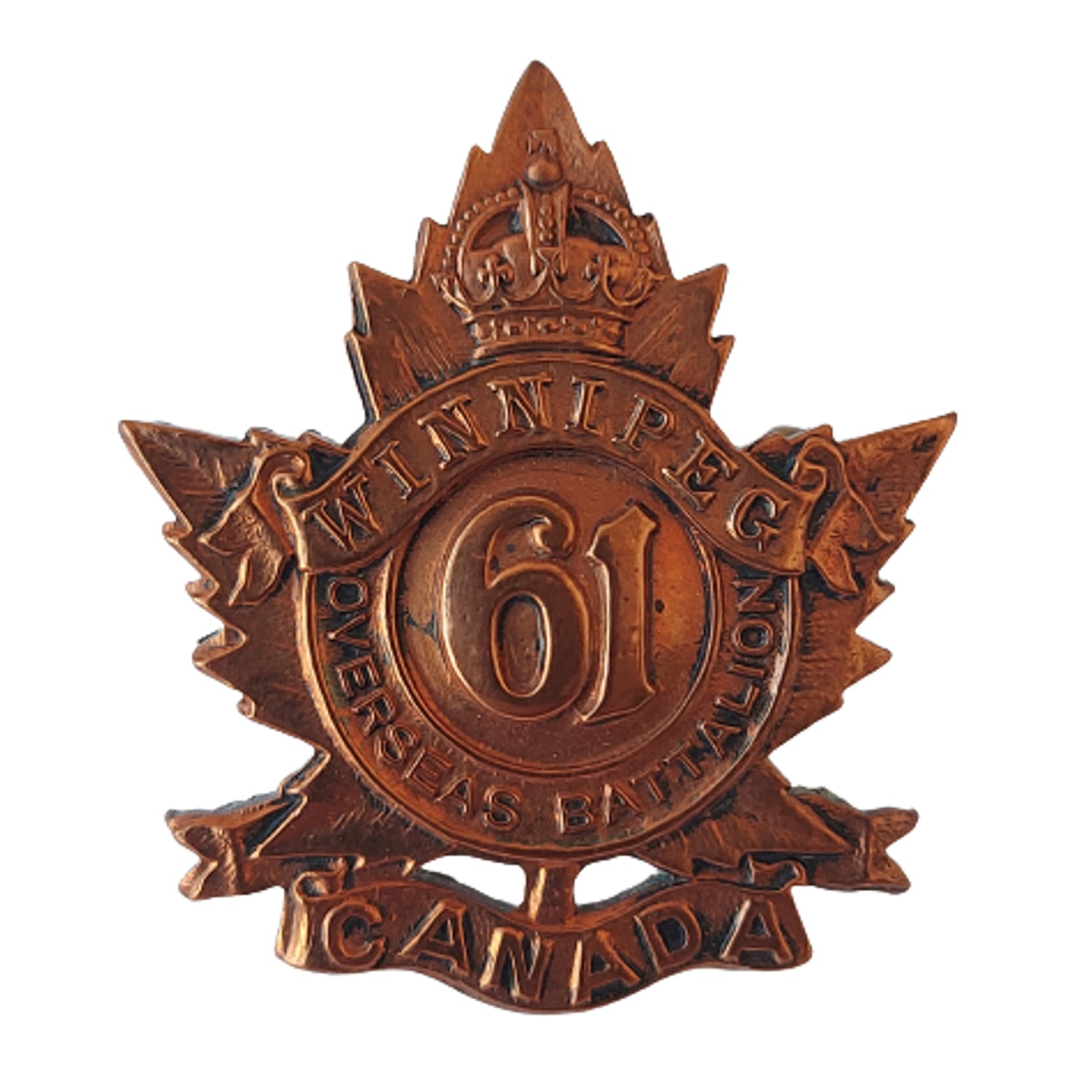 WW1 Canadian 61st Battalion Collar Badge -Winnipeg Manitoba -R.J. Inglis