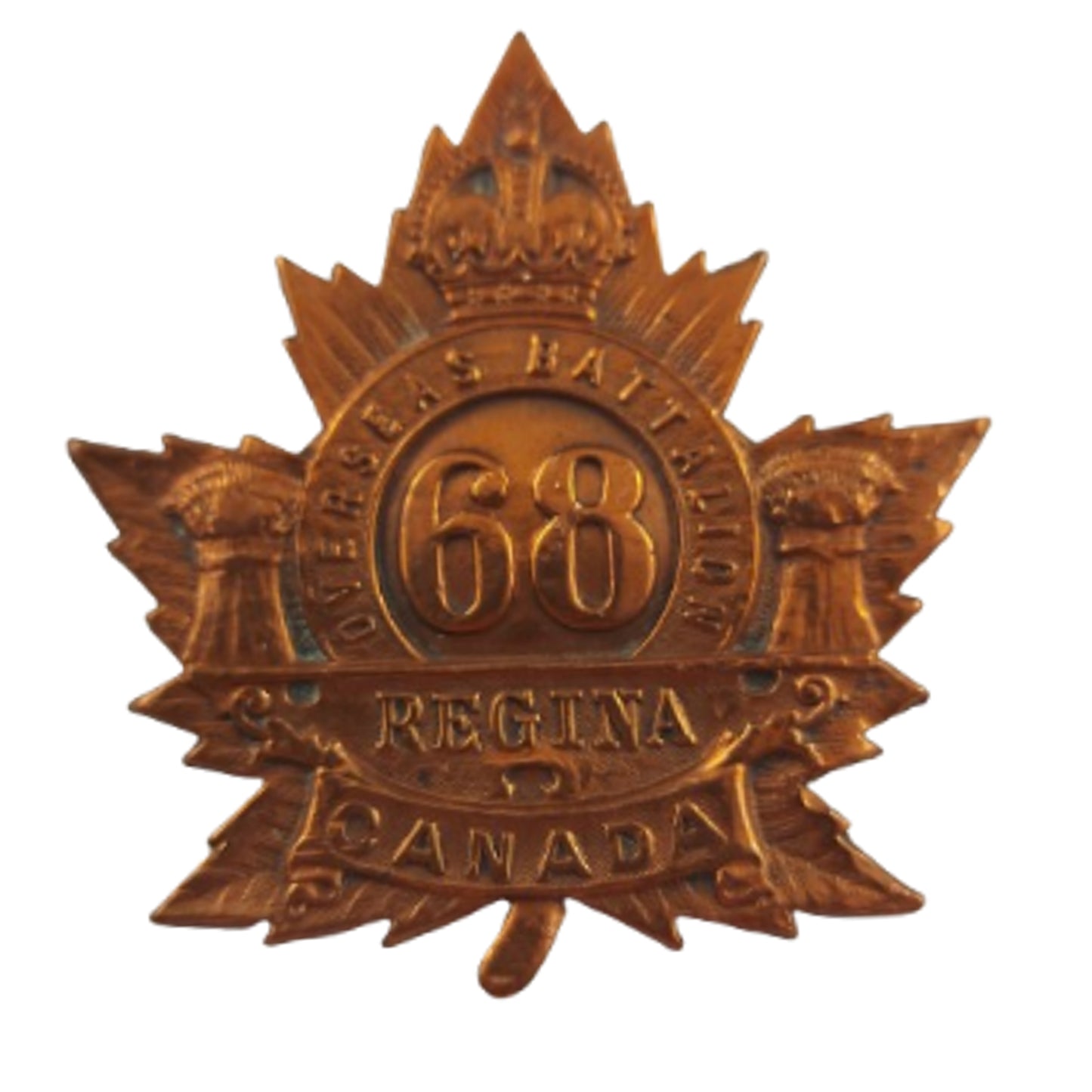 WW1 Canadian 68th Battalion Cap Badge -Regina Saskatchewan -R.J. Inglis