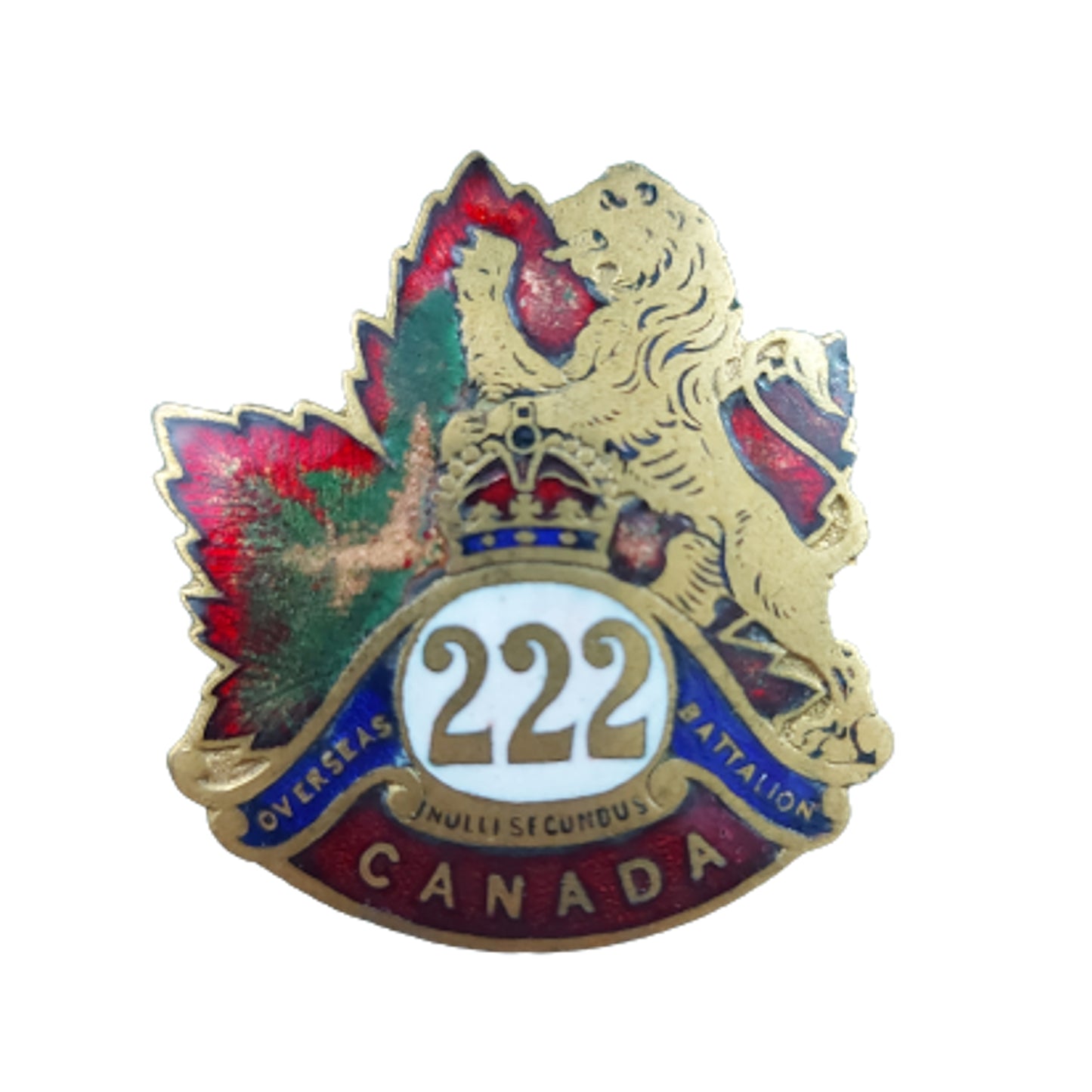 WW1 Canadian 222nd Battalion Enameled Sweetheart Pin -Winnipeg Manitoba