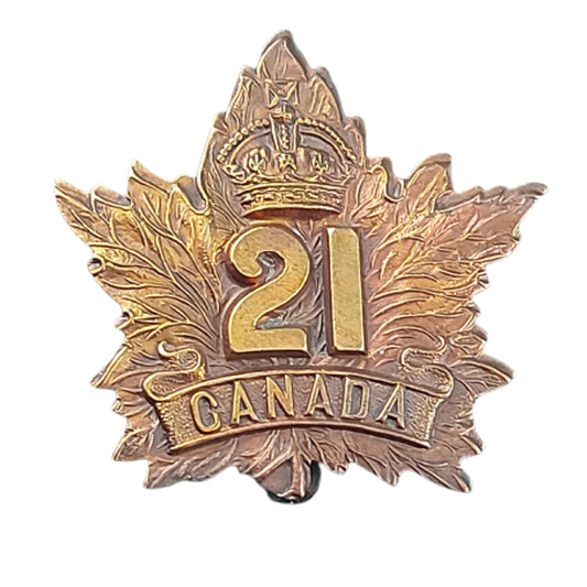 WW1 Canadian 21st Battalion Cap Badge -Eastern Ontario