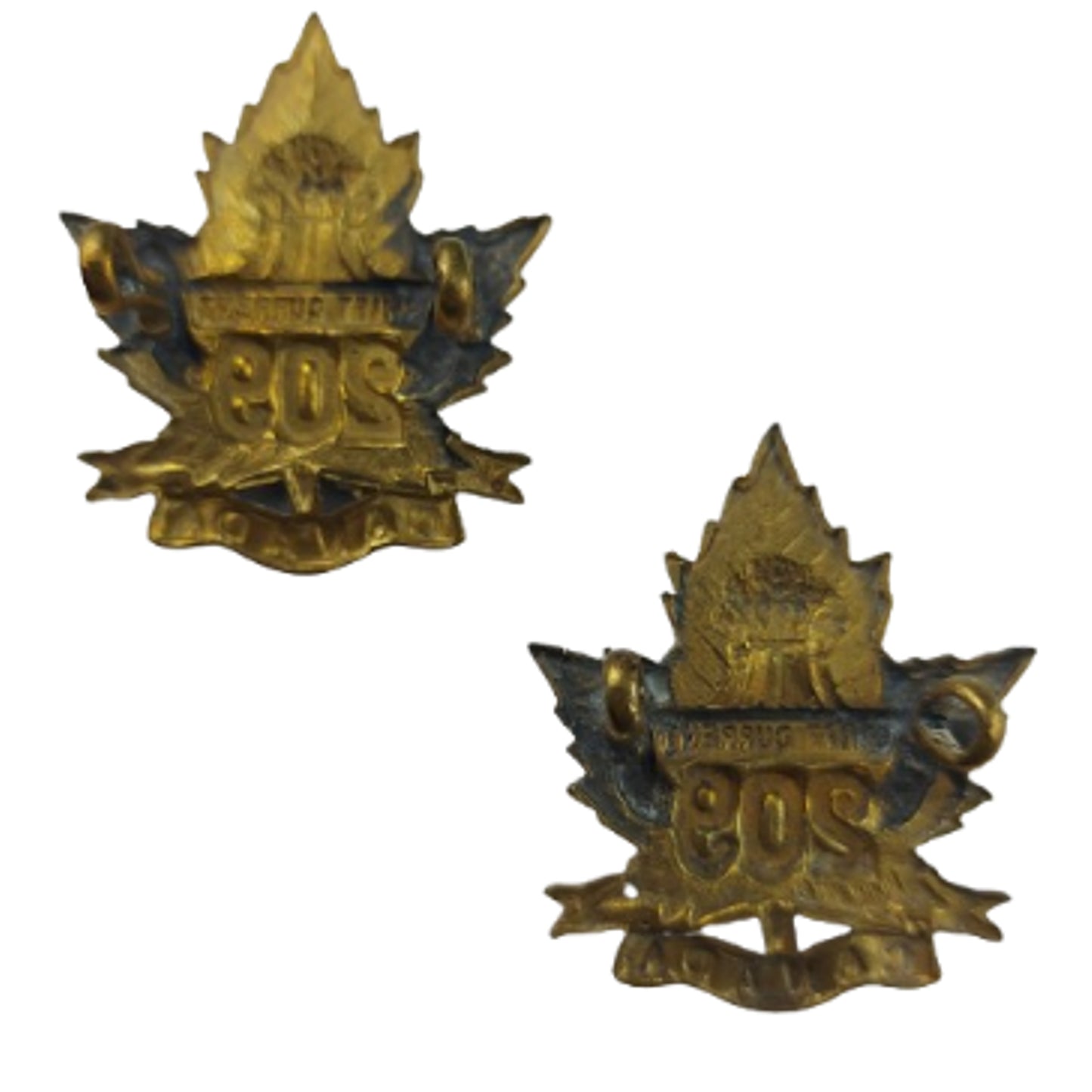 WW1 Canadian 209th Battalion Collar Badge Pair -Swift Current Saskatchewan