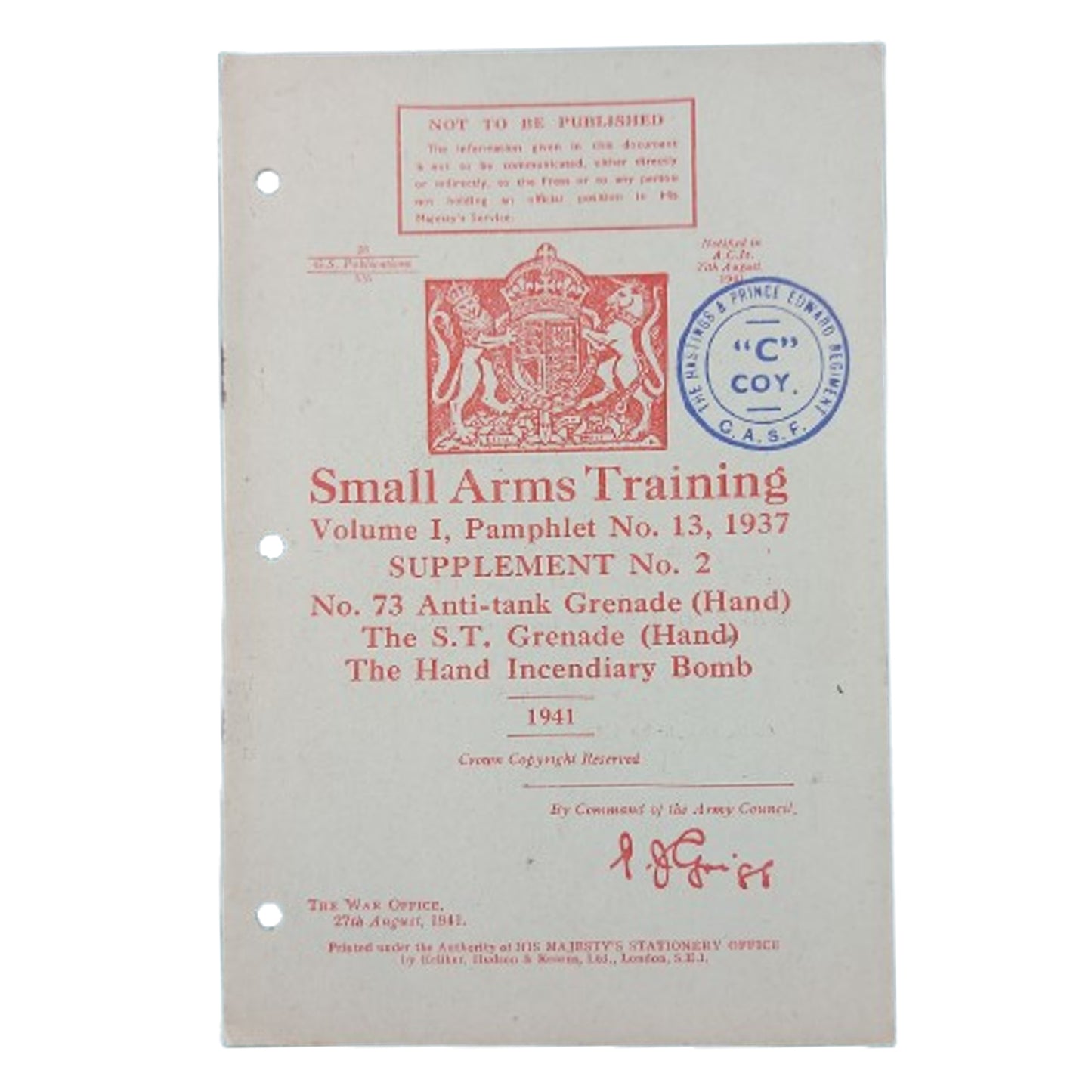 WW2 Canadian Training Manual Grenades The Hastings And Price Edward Regiment