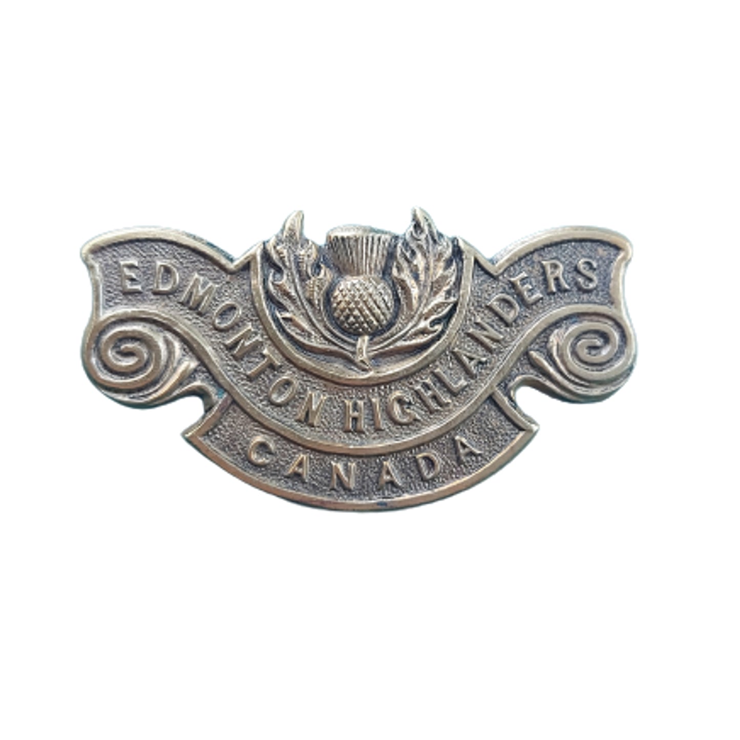 WW2 Canadian Edmonton Highlanders Brass Shoulder Title