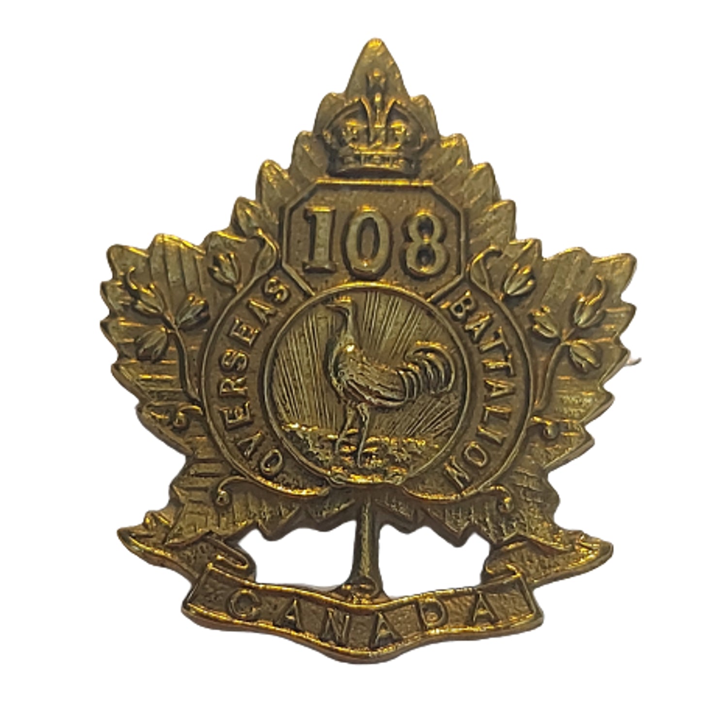 WW1 Canadian 108th Battalion (Selkirk, Manitoba) Collar Badge -Maple Leaf Variant