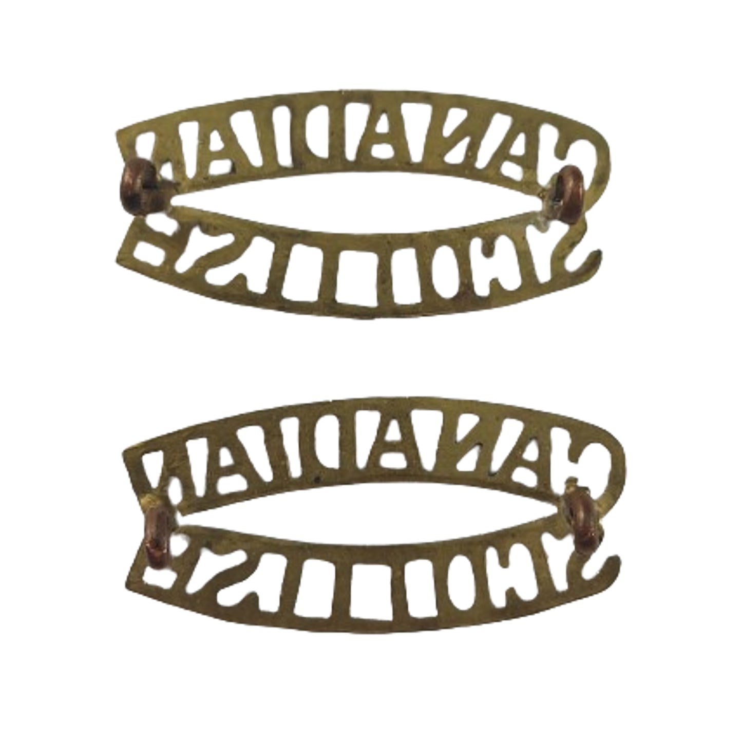 WW2 Canadian Scottish Brass Shoulder Title Pair