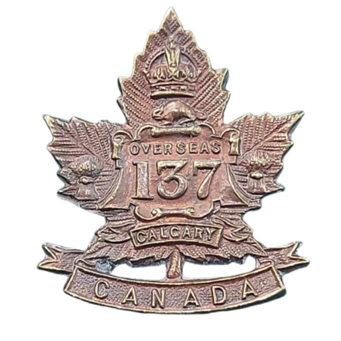 WW1 Canadian 137th Battalion Collar Badge -Calgary Alberta