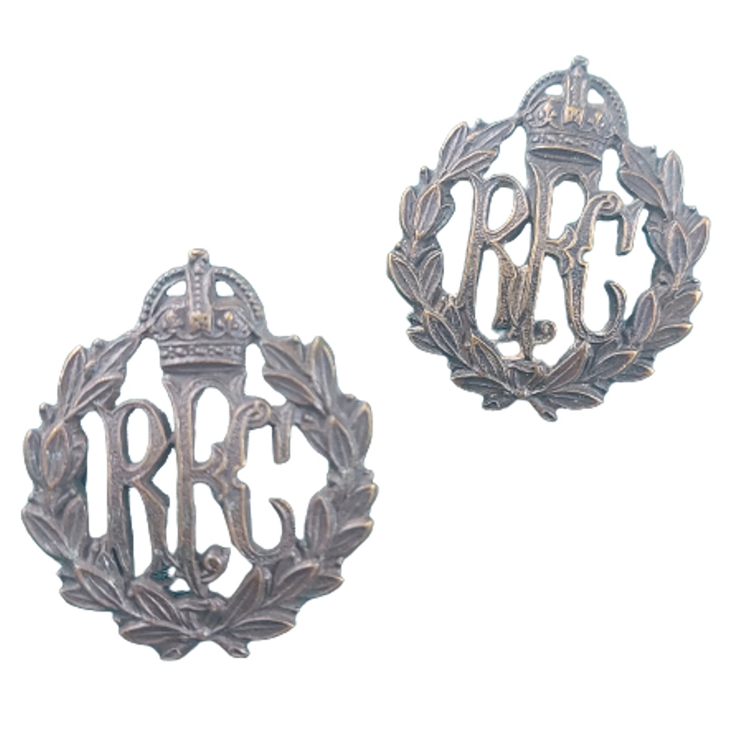 WW1 British RFC Flying Corps Officers Collar Badge Pair