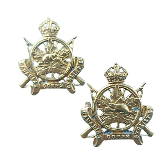 WW1 Canadian Corps of Cyclists Collar Badge Pair -J.R. Gaunt