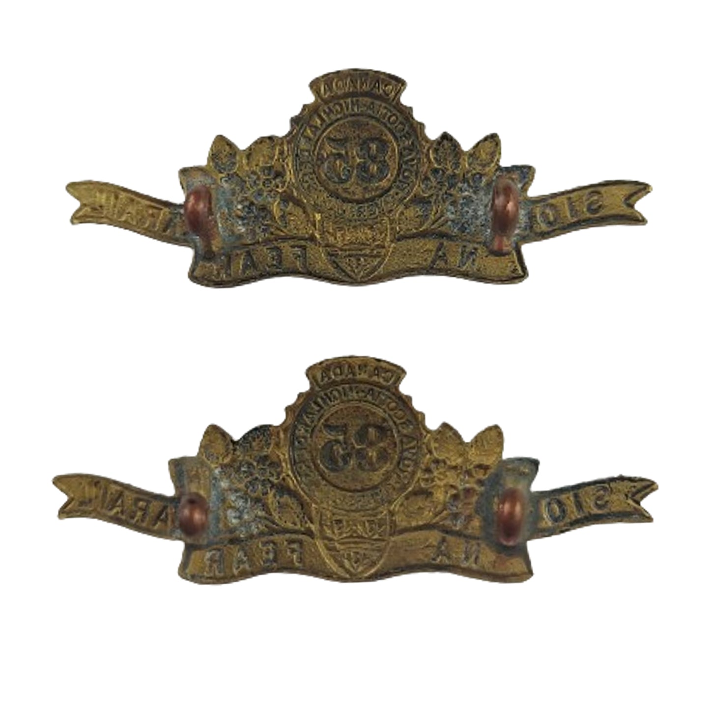 WW1 Canadian 85th Battalion Collar Badge Pair -Nova Scotia Highlanders