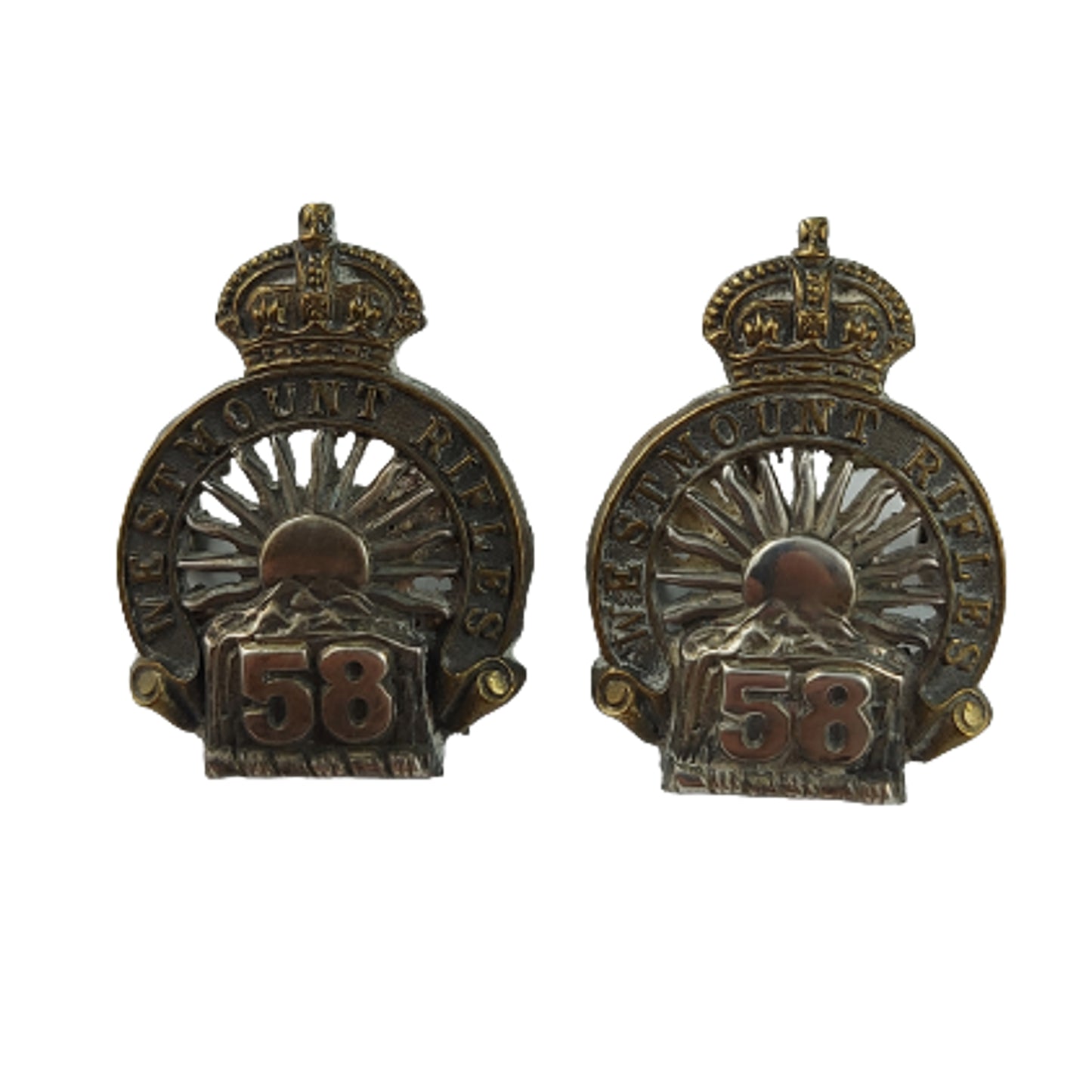 1914 Issue Canadian 58th Westmount Rifles Officer's Cap And Collar Badge Set