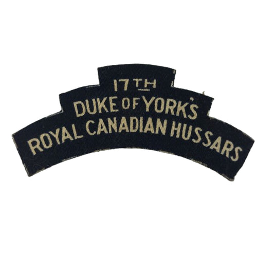 WW2 Canadian 17th Duke Of York's Royal Canadian Hussars Printed Canvas Shoulder Title