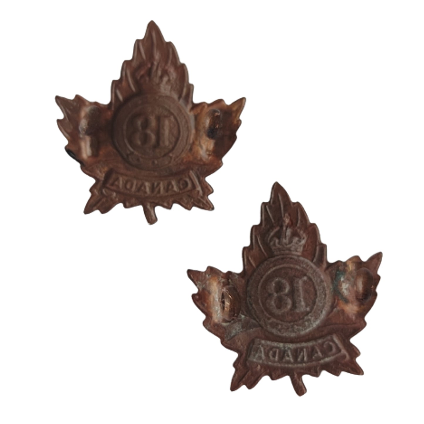 WW1 Canadian 18th Battalion Officer's Collar Badge Pair -Toronto Ontario