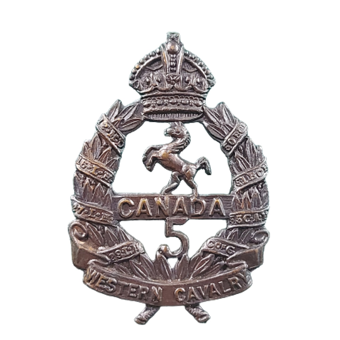 WW1 Canadian 5th Battalion Western Cavalry Small Size Cap / Collar Badge