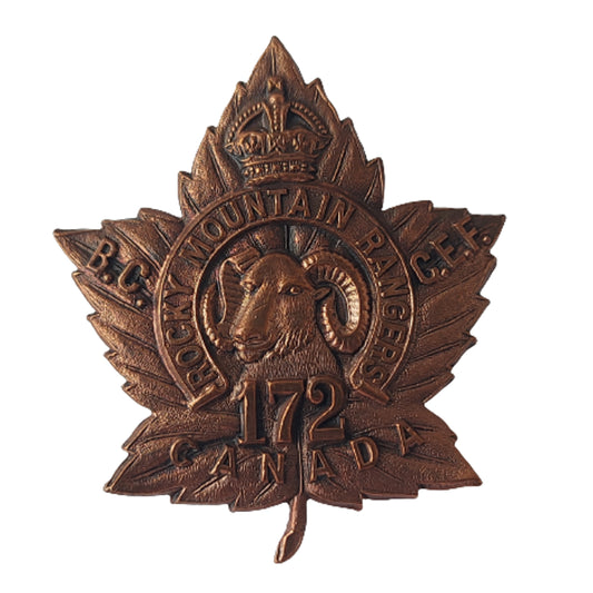WW1 Canadian 172nd Battalion Cap Badge -Rocky Mountain Rangers