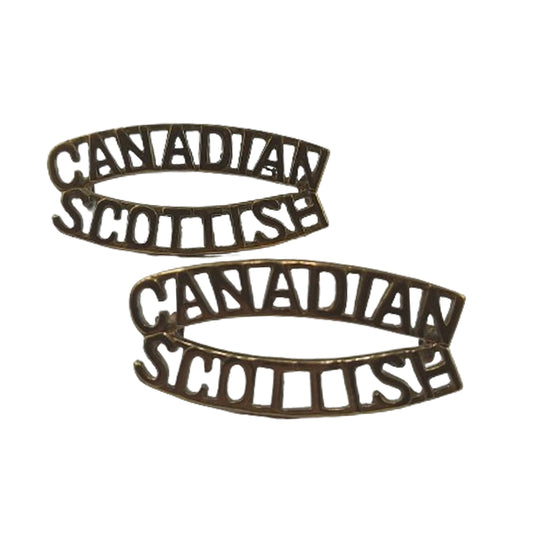 WW2 Canadian Scottish Brass Shoulder Title Pair