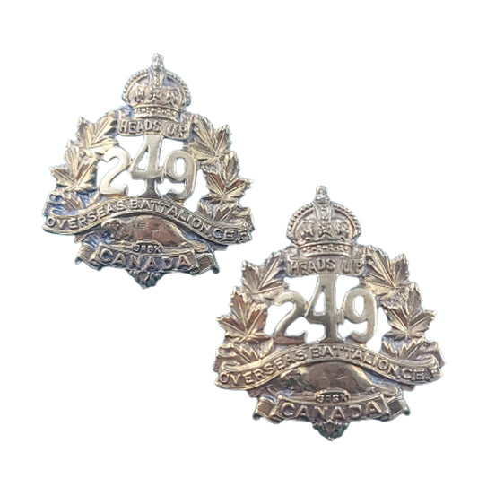 WW1 Canadian 249th Battalion Regina, Saskatchewan Collar Badge Pair