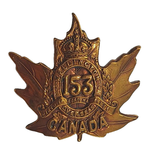 WW1 Canadian 153rd Battalion Collar Badge -Wellington County Ontario