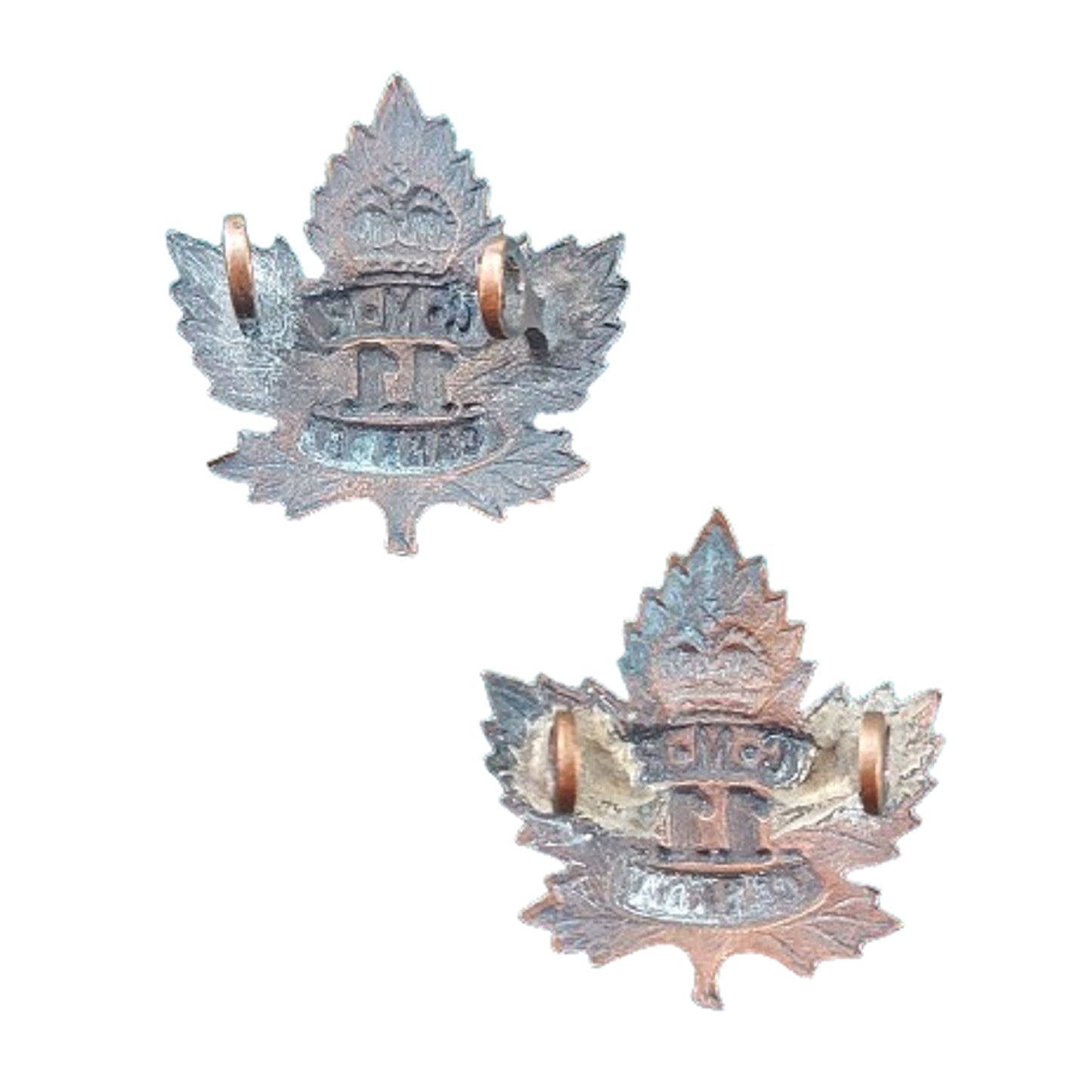 WW1 Canadian 11th CMR Canadian Mounted Rifles Collar Badge Pair