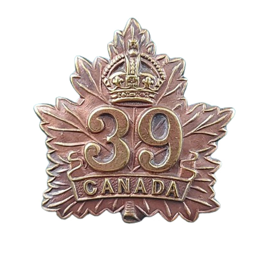 WW1 Canadian 39th Battalion Collar Badge -Belleville Ontario