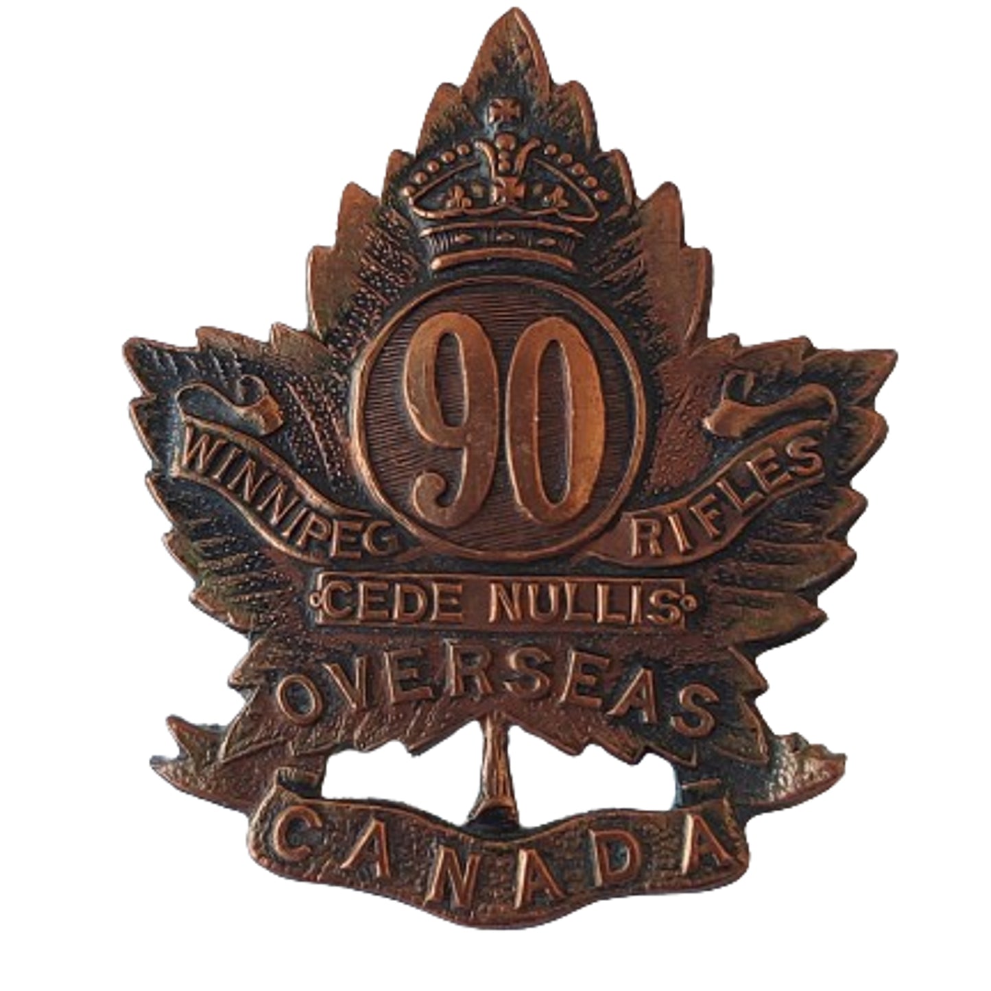 WW1 Canadian 90th Battalion Collar Badge -Winnipeg Rifles -Dingwall Winnipeg