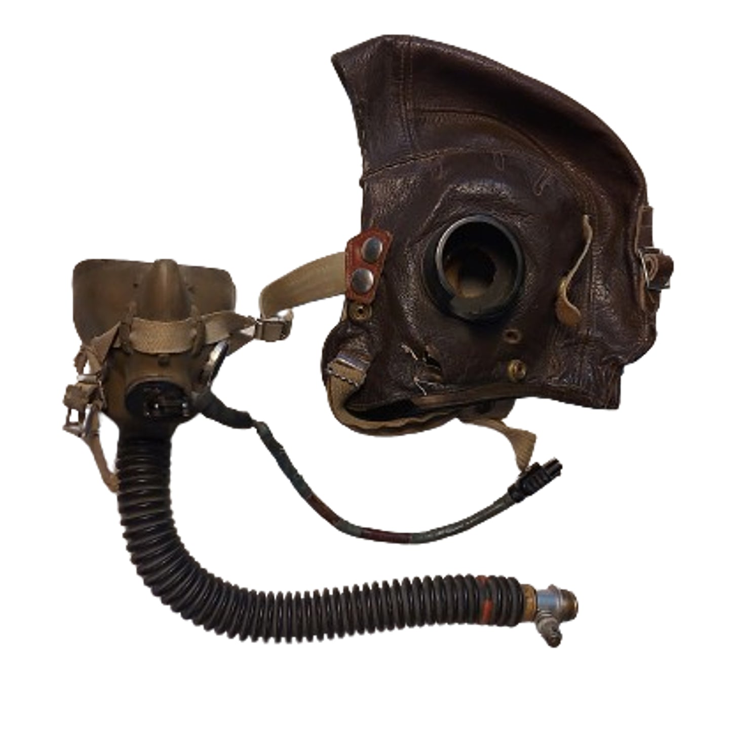 WW2 RAF -RCAF Type C Leather Flight Helmet With Type G Oxygen Mask And Microphone