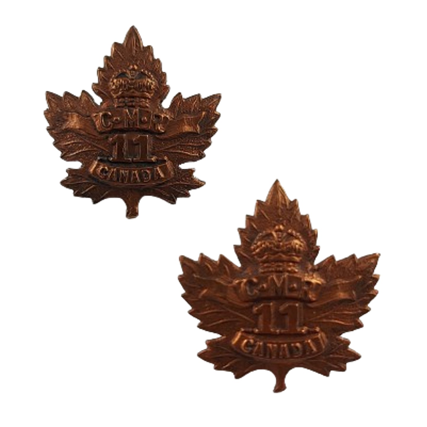 WW1 Canadian 11th CMR Canadian Mounted Rifles Collar Badge Pair