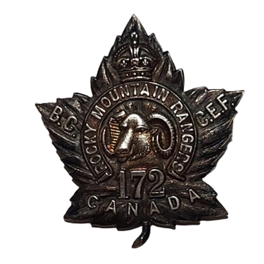 WW1 Canadian 172nd Battalion Sterling Silver Sweetheart Badge -Rocky Mountain Rangers -O.B.Allan