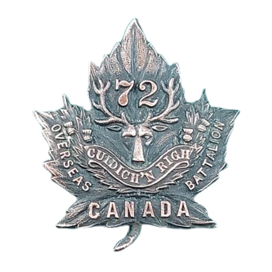 WW1 Canadian CEF 72nd Battalion Collar Badge O.B. Allan