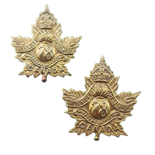 WW1 Canadian 78th Battalion Collar Badge Pair - Winnipeg Manitoba
