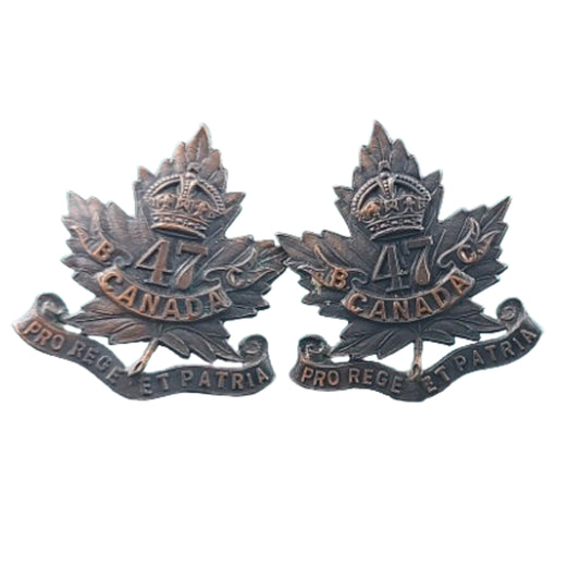 WW1 Canadian CEF 47th Battalion British Columbia Collar Badge Pair