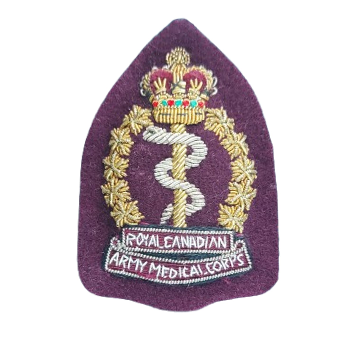 Post-WW2 Canadian RCAMC Royal Canadian Army Medical Corps Cloth Cap Badge