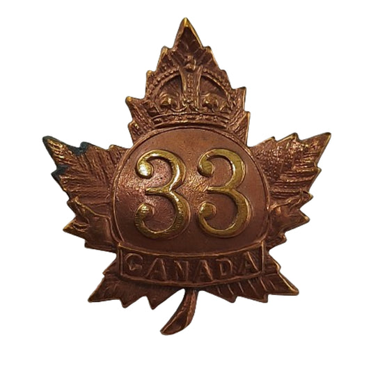 WW1 Canadian CEF 33rd Battalion Collar Badge -London Ontario